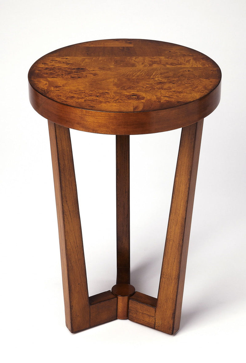 Burl Veneer Round End Table - Medium Brown