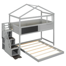 Load image into Gallery viewer, Twin over Full House Bunk Bed with Storage Staircase and Blackboard,Gray(Old SKU: GX001701AAE)
