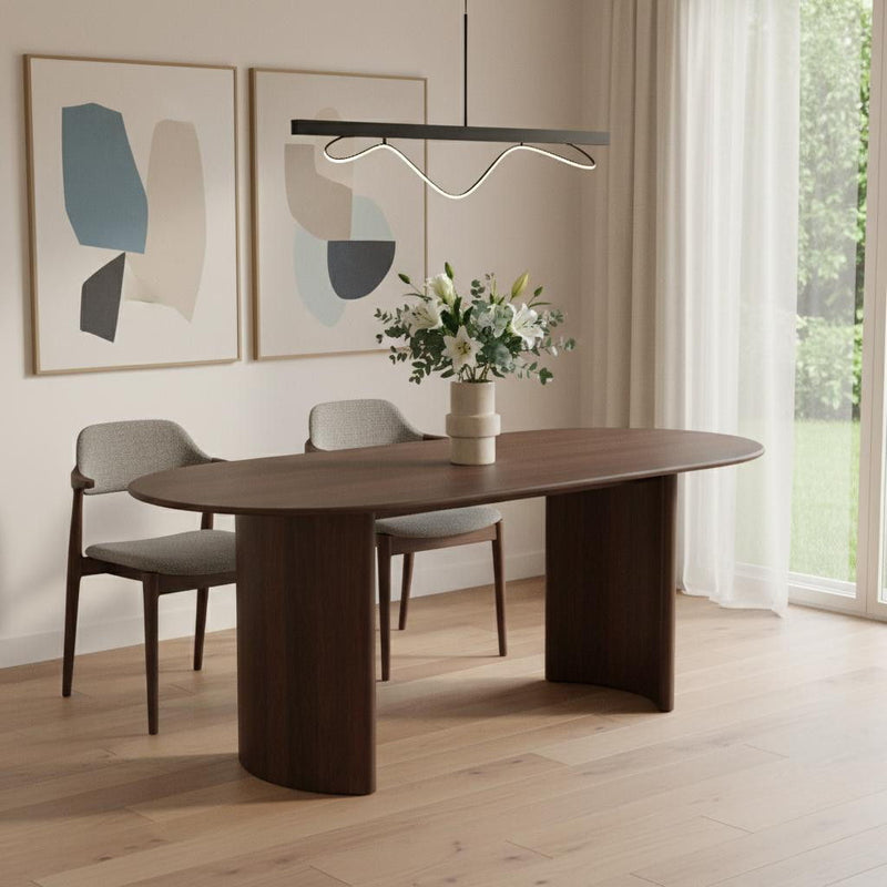 66" Solid Wood Double Pedestal Base Oval Dining Room Table - Brown