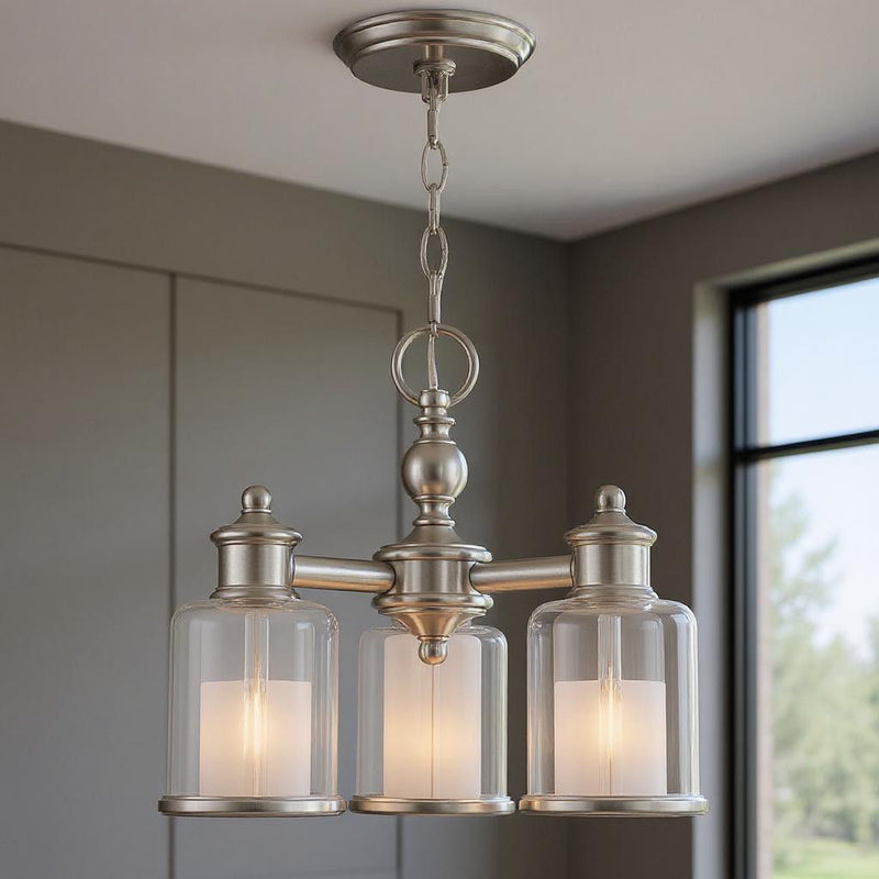 14'' Three Light Dimmable Chandelier With Shades - Nickel