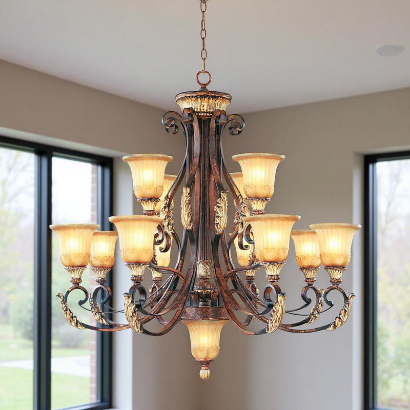 39" Multi Light Dimmable Chandelier With Shades - Bronze