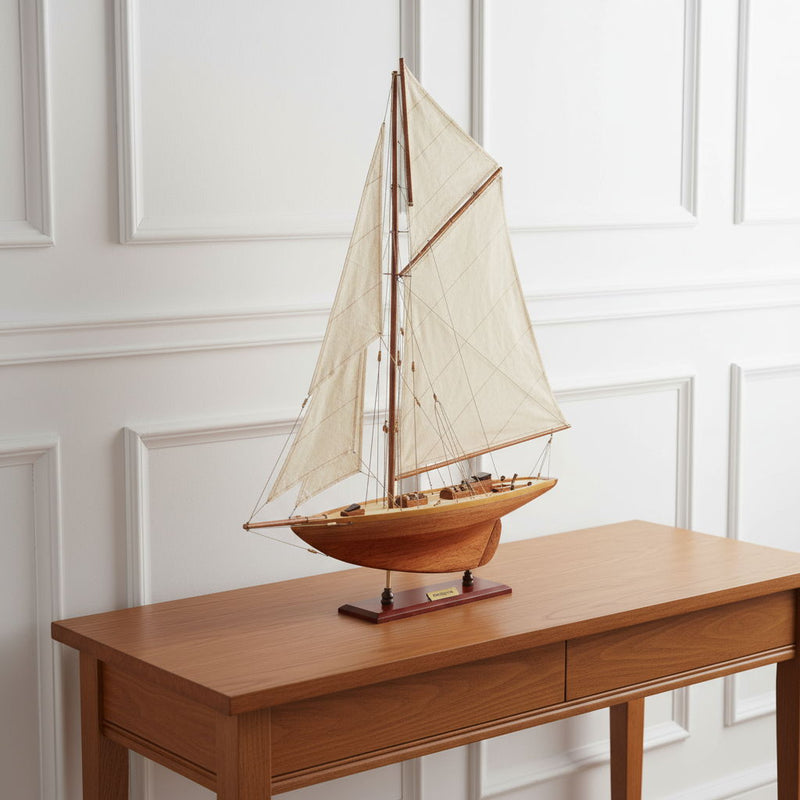Hand Painted Model Boat Tabletop Sculpture (401995) - Brown