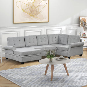 120" Modern U-Shaped Corner Sectional Sofa Upholstered Linen Fabric Sofa Couch for Living Room, Bedroom, Gray