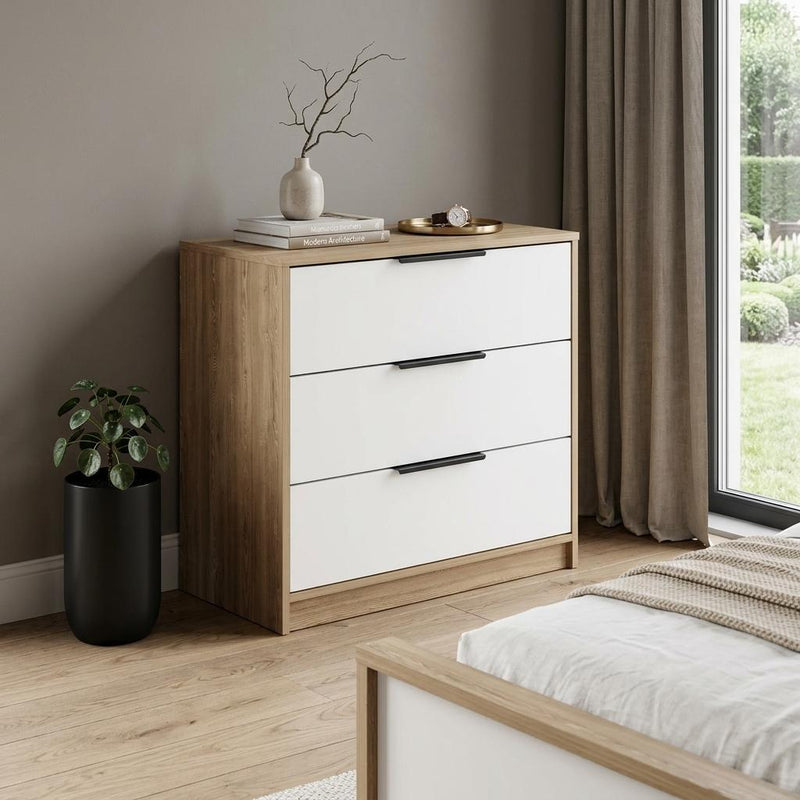 Wood Three Drawer Dresser - Oak And White