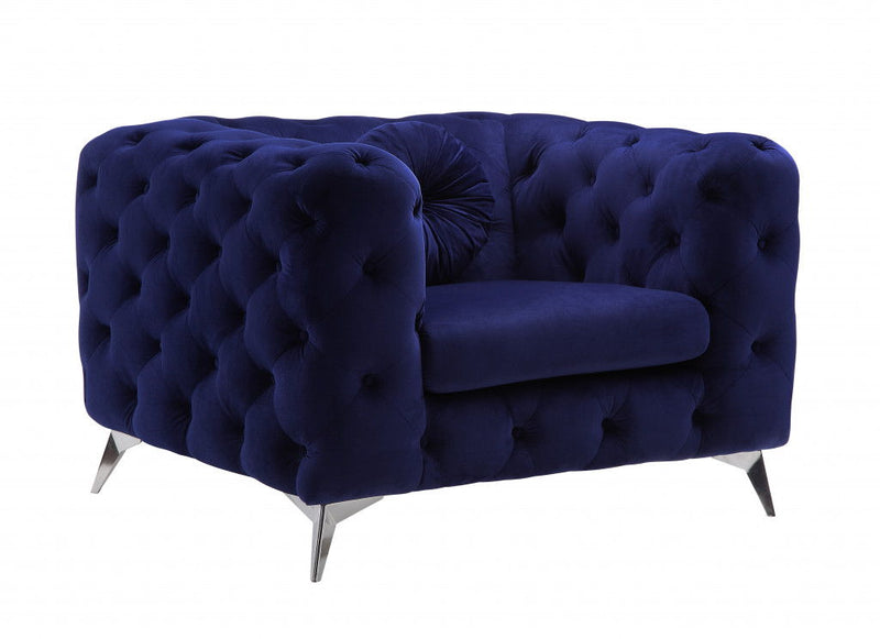 Fabric And Black Tufted Arm Chair 41" - Blue