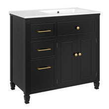 Load image into Gallery viewer, Modern Bathroom Vanity With Ceramic Sink, Freestanding, One Tip Out Drawer, 3 Side Drawers, Adjustable Shelf
