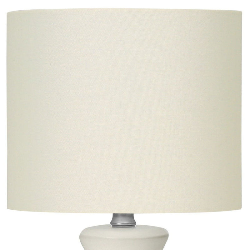 Ceramic Geometric Table Lamp With Drum Shade - Cream