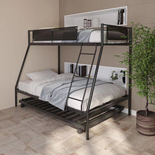 Load image into Gallery viewer, Twin over Full Metal Bunk Bed with Trundle/ Sturdy Metal Bed Frame/ Noise-Free Wood Slats/ Comfortable Textilene Guardrail/ Space-saving Trundle/ Bunk Bed for Three/ No Box Spring Needed
