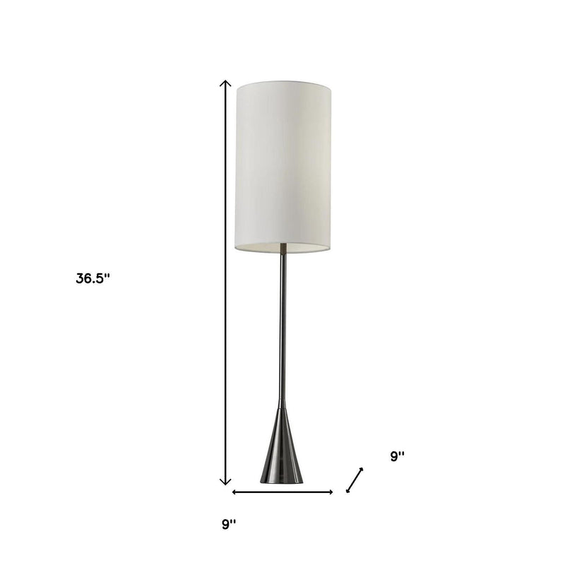 Black Metal Tall White Shade Table Lamp - Nickel Finish