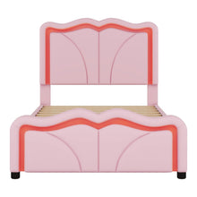 Load image into Gallery viewer, Upholstered Platform Bed &amp; Curve Shaped And Height Adjustable Headboard, LED Light Strips

