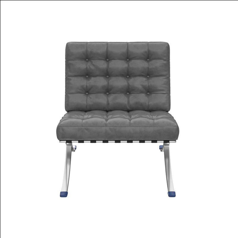 Faux Leather Stainless Steel Folding Lounge Chair - Dark Gray / Silver