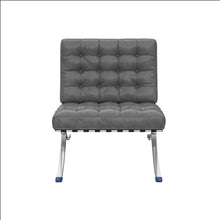 Load image into Gallery viewer, Faux Leather Stainless Steel Folding Lounge Chair - Dark Gray / Silver
