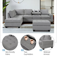 Load image into Gallery viewer, Orisfur. Modern Sectional Sofa with Reversible Chaise, L Shaped  Couch Set with Storage Ottoman and Two Cup Holders for Living Room
