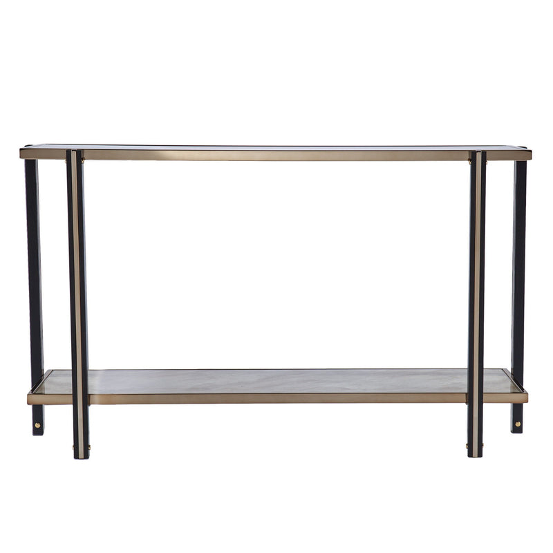 Smoky Mirrored Glass Console Table With Shelf - Smoky / Black / Champagne