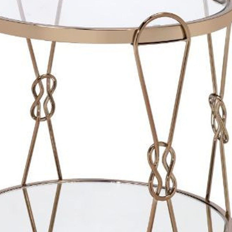 Mirrored And Metal Round End Table With Shelf - Gold