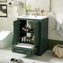 Load image into Gallery viewer, Bathroom Vanity With Ceramic Sink Combo, Modern Freestanding Storage Cabinet With Silver Handles

