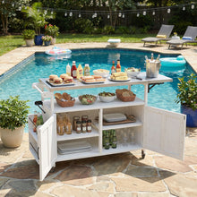 Load image into Gallery viewer, Foldable Outdoor Kitchen Island With Lockable Wheels, Storage Cabinet And Towel Rack For Patio
