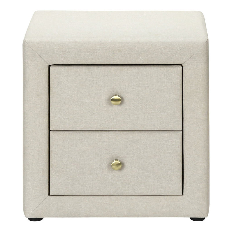 Linen Blend Two Drawer Nightstand - Beige