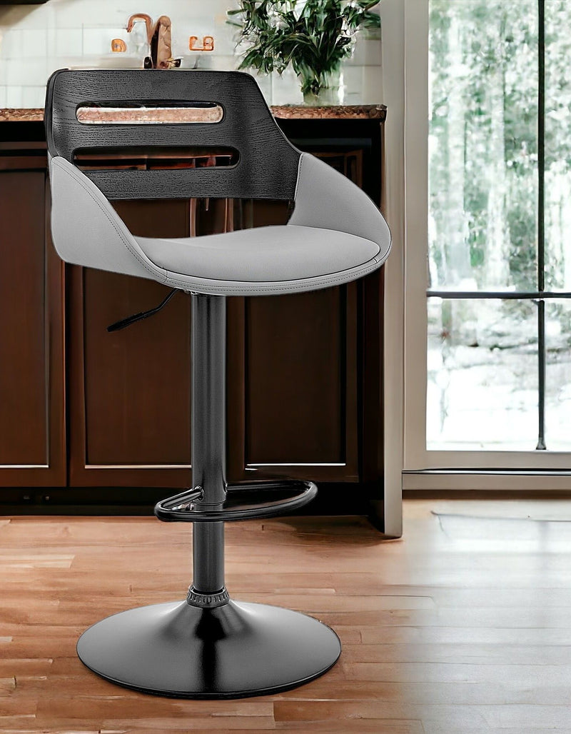 Iron Swivel Low Back Adjustable Height Bar Chair - Light Gray And Black