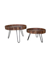 Load image into Gallery viewer, Solid Wood And Iron Round End Tables (Set of 2) - Black And Natural Brown
