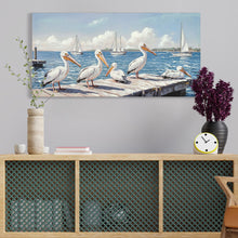 Load image into Gallery viewer, Beach Wall Art Large Ocean Seagull Canvas Pictures For Living Room - Ivory / Navy
