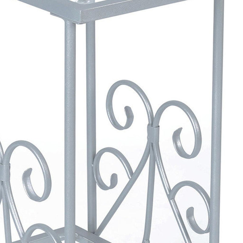 Glass And Metal Square End Table With Shelf - Silver And Clear