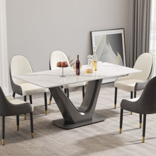 Load image into Gallery viewer, 70.84&quot; Modern Artificial Stone Panel V-Shaped Metal Legs, Can Accommodate 6-8 People - White / Gray
