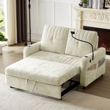 Load image into Gallery viewer, Modern Loveseat Pull Out Sofa Bed With Adjustable Backrest, Two Cup Holders, A Phone Holder, Three Charging Ports And Side Storage Pockets For Living Room

