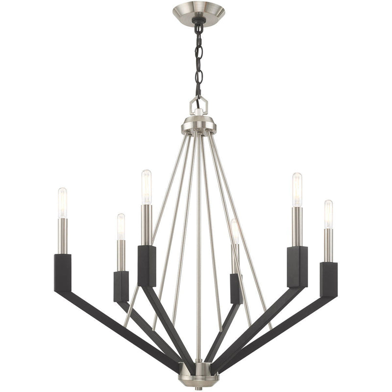 27" Six Light Dimmable Chandelier With Shades - Nickel