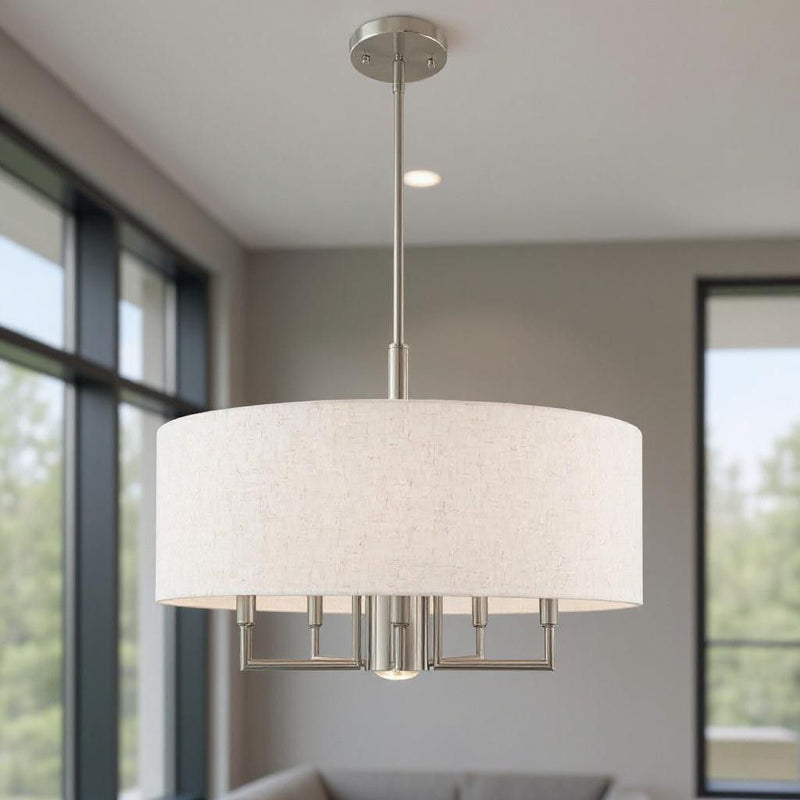 25" Six Light Dimmable Chandelier With Shades - Nickel