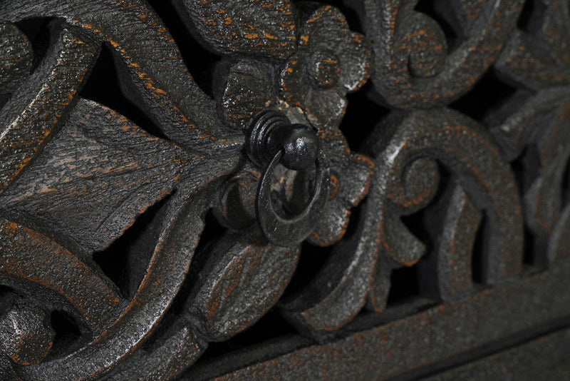 35" Carved Floral Solid Wood Six Drawer Dresser - Black