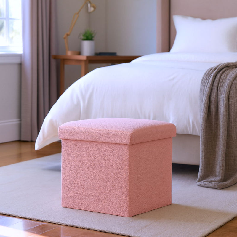 12" Boucle Cube Storage Ottoman - Pink