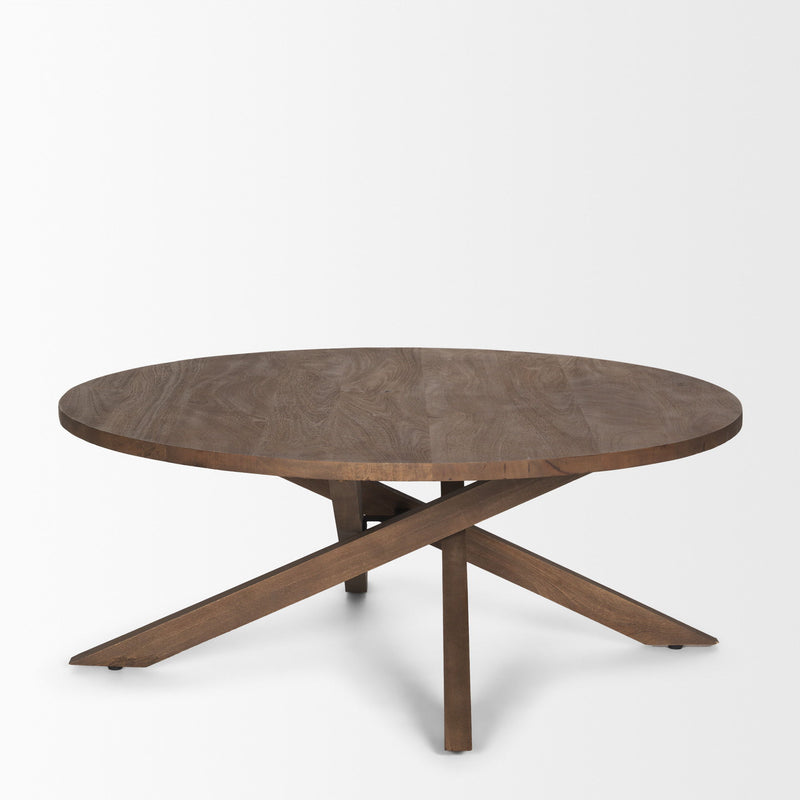 42" Solid Wood Round Cross Legs Coffee Table - Brown