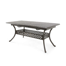Load image into Gallery viewer, Outdoor Expandable Dining Table With Umbrella Holder, Lattice Pattern And Curved Legs - Black
