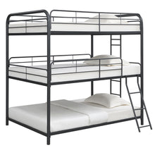 Load image into Gallery viewer, Triple Bunk Bed, Full Size With Sturdy Metal Frame And Safe Stairs - Black
