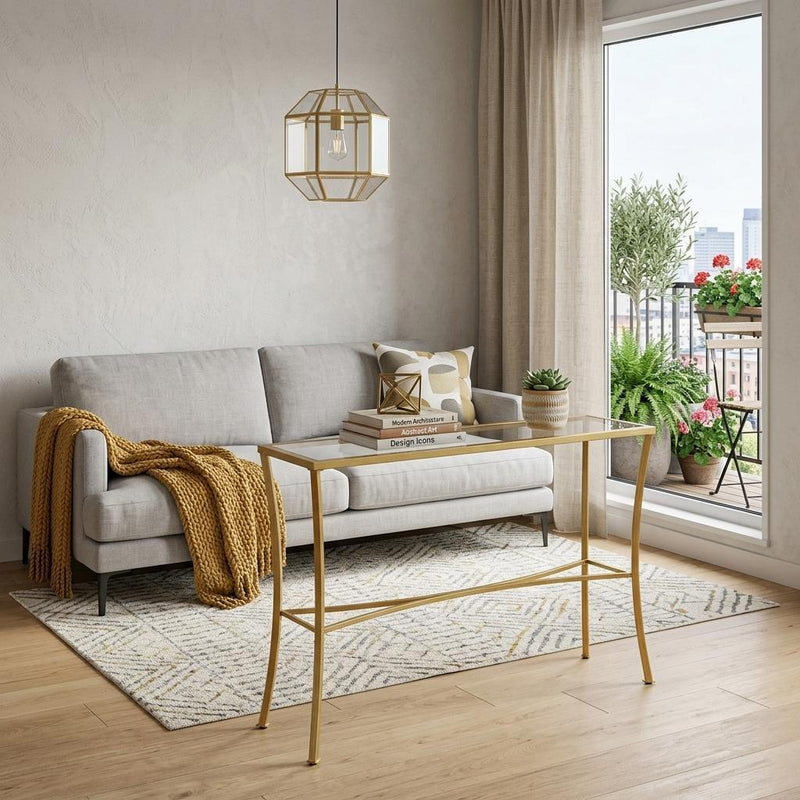 Glass And Iron Console Table - Clear And Antiqued Gold
