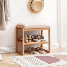 Load image into Gallery viewer, Shoe Bench, Beech Wood Storage Rack Organizer With High Rebound Sponge Cushion - Natural
