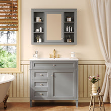 Load image into Gallery viewer, Bathroom Vanity With Mirror Cabinet, Single Sink With 2 Soft Closing Doors And 4 Drawers
