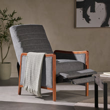 Load image into Gallery viewer, Mendota - Mid Century Modern Fabric Channel Stitch Wood Pushback Recliner - Gray
