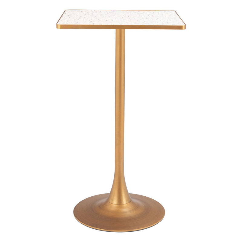 Faux Terrazzo Square Bar Table - Beige / Gold
