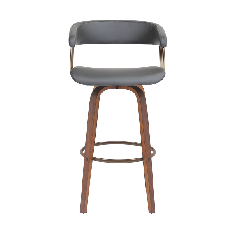 31" Faux Leather Swivel Bar Height Bar Chair - Gray And Wood Brown