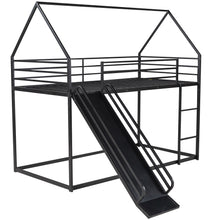 Load image into Gallery viewer, Twin over Twin House Bunk Bed with Ladder and Slide,Black
