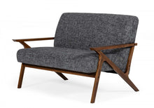 Load image into Gallery viewer, Compact Fabric And Walnut Veneer Loveseat - Gray
