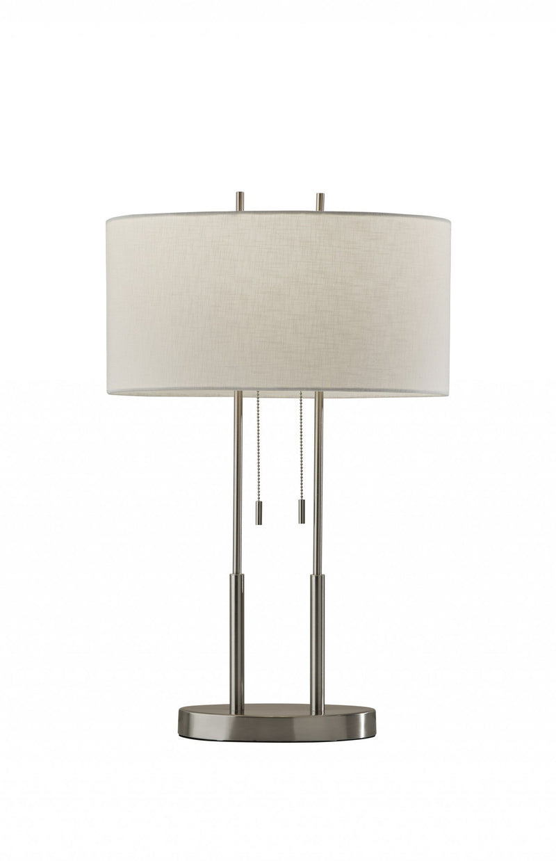 Metal Bedside Table Lamp With White Shade - Silver