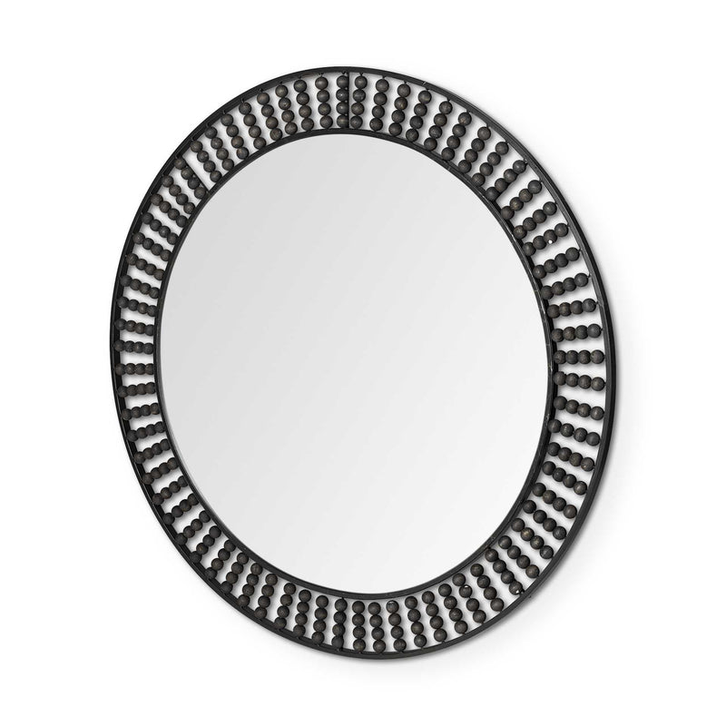 42" Round Frame Wall Mirror With Beads - Black