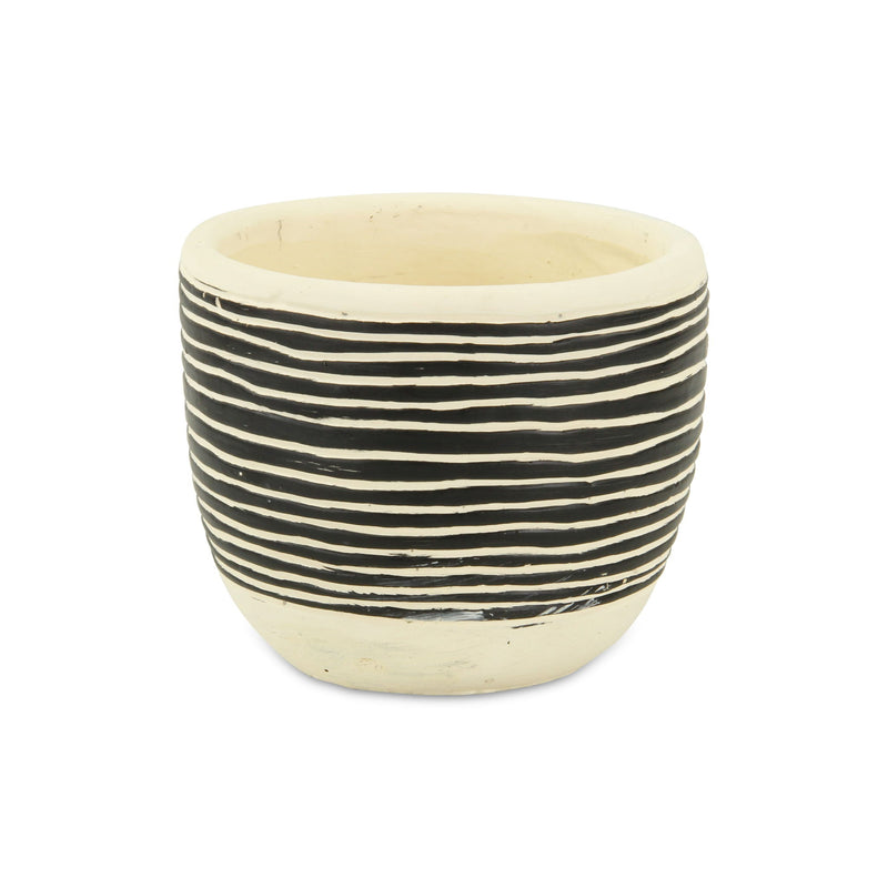 Striped Round Pot Planter - Black / White