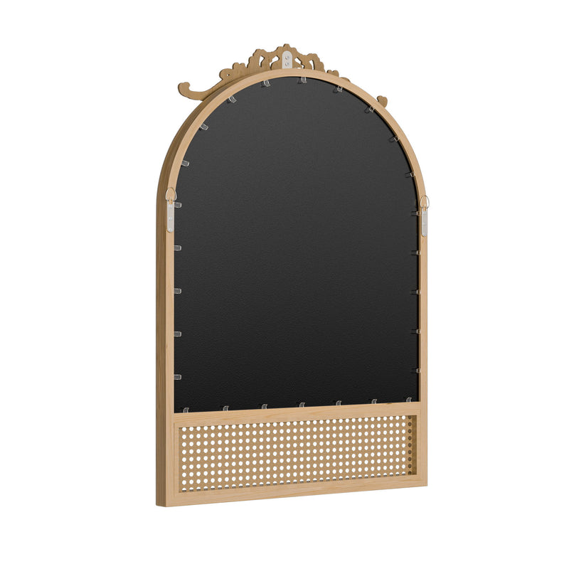Rattan And Solid Wood Arch Ornate Framed Bathroom Vanity Mirror - Brown