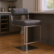 Load image into Gallery viewer, 44" Faux Leather Swivel Low Back Adjustable Height Bar Chair - Gray / Silver

