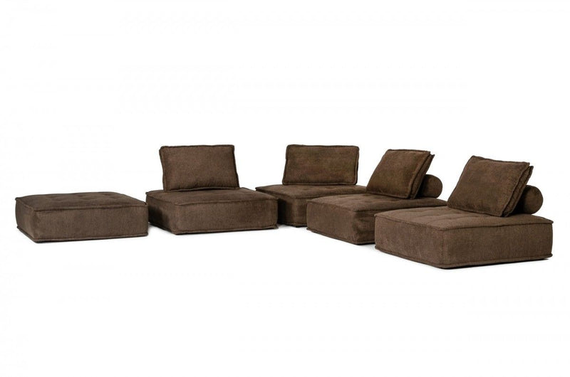 Fabric Modular L Shaped 5" Piece Corner Sectional - Brown
