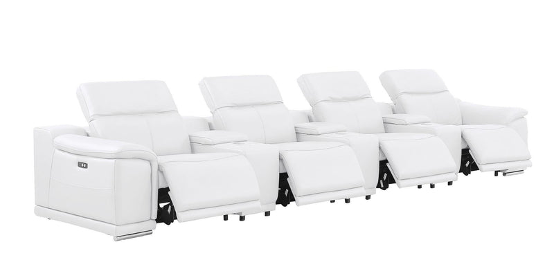 175" Leather Reclining USB Sofa - White